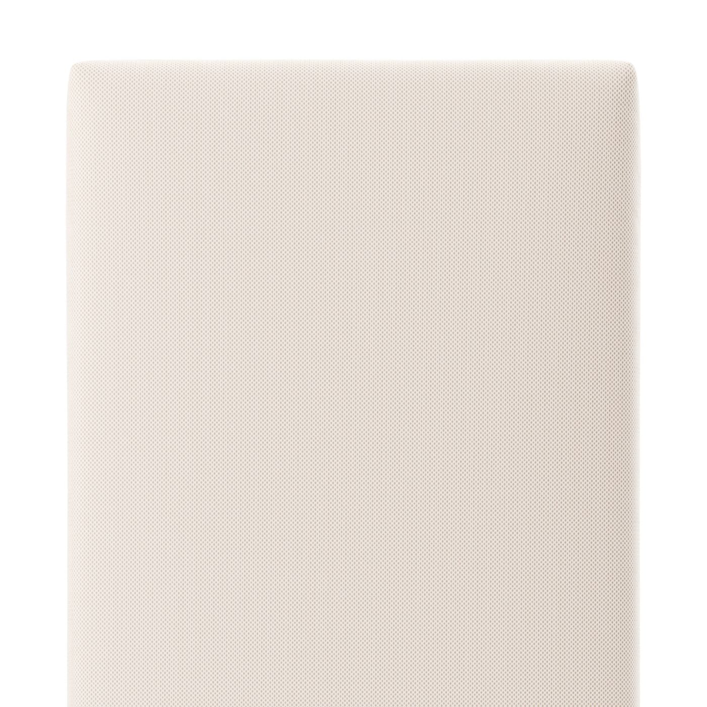 A close-up of a light beige textured fabric surface with rounded corners, shown against a white background.