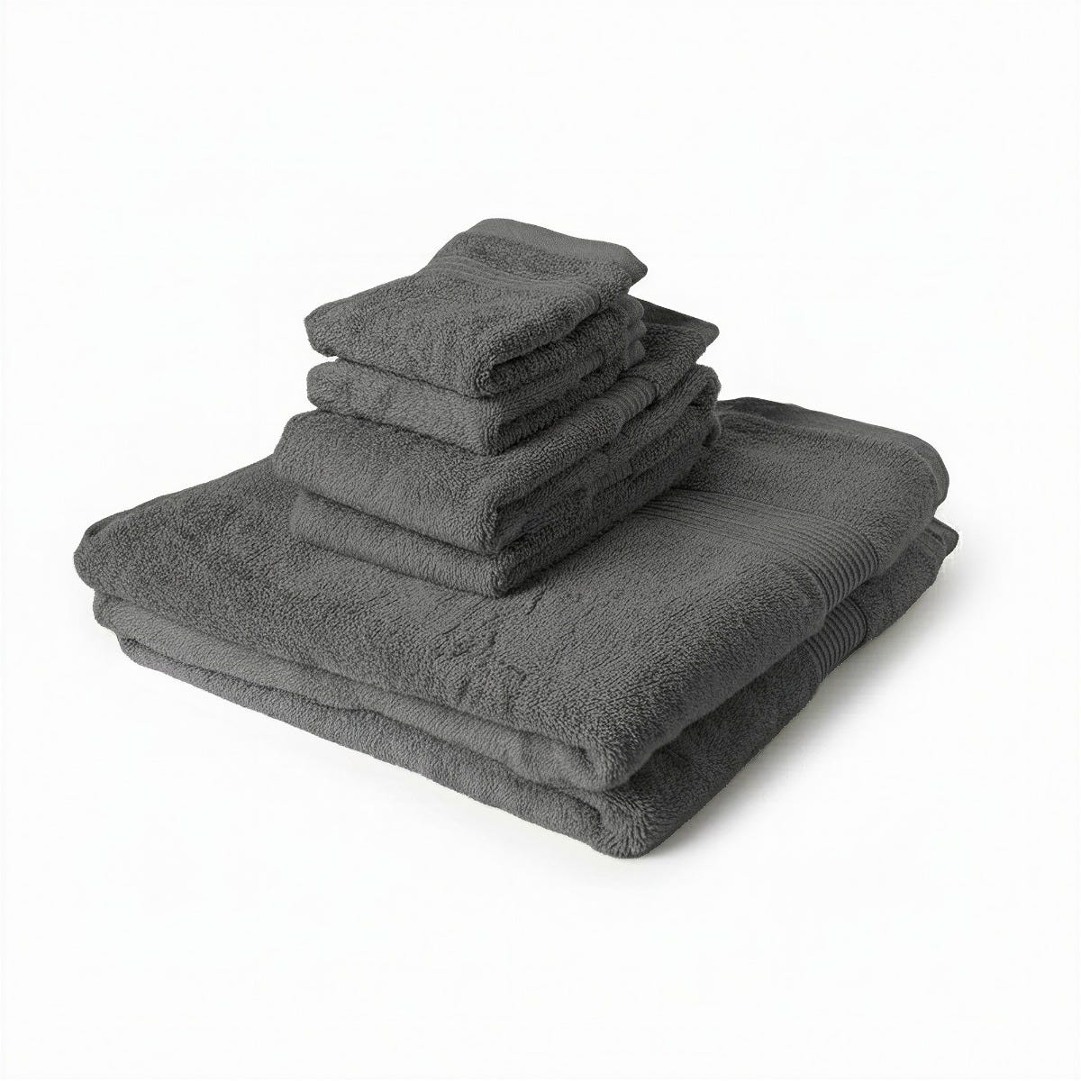Stack of gray towels on a white background #color_smokey slate