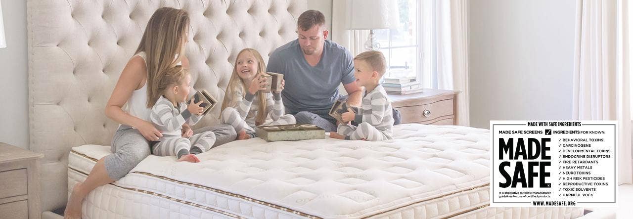 Family on Naturepedic EOS Organic Mattress with MADE SAFE® Certification