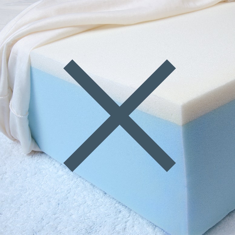 Large X layered over a block of memory foam mattress