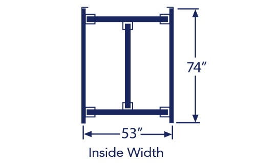 Illustration of full bed frame with listed dimensions of 53" x 74"