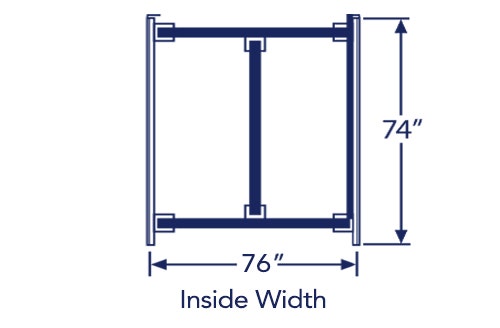 Illustration of king bed frame with listed dimensions of 76" x 74"