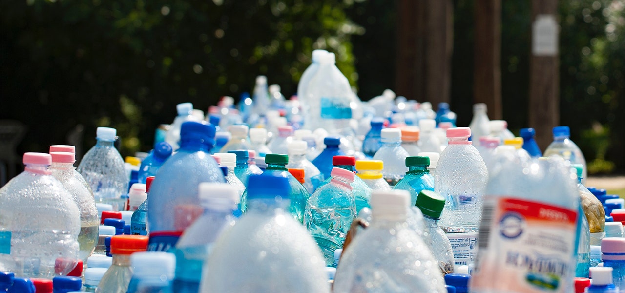 Big collection of single-use plastic bottles for recycling