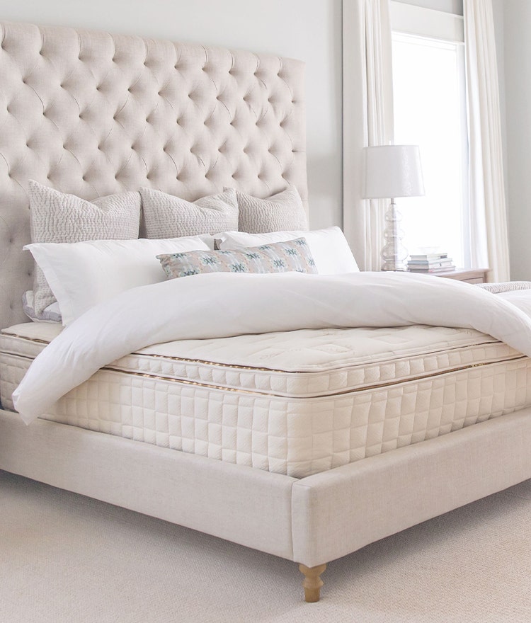 Sustainably made organic mattress in a clean, fresh bedroom