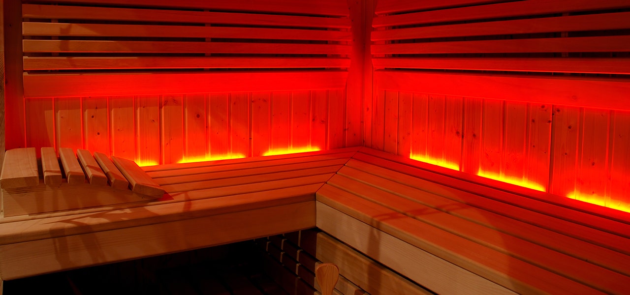 infrared sauna with wooden benches