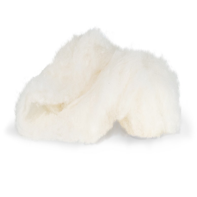 Fluffy chunk of organic wool on white background