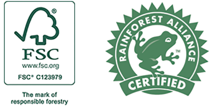 FSC Certified Logo C123979 and Rainforest Alliance Certified Logo